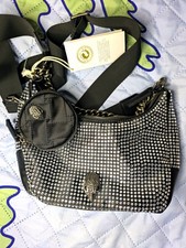 Kurt Geiger Black Quilted Rhinestone Small Crescent Crossbody Bag Coin Purse picture