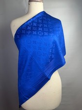 Authentic  Louis Vuitton Scarf Shawl Stole 65% Cashmere 35% Silk Blue Used picture
