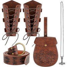 4 PCS Renaissance Accessories, Medieval Viking Belt Faux Leather Belt Pouch picture