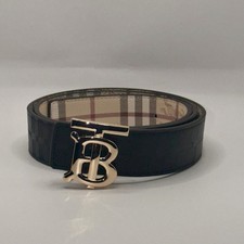 Burberry Reversible Men's Check Dress Belt Gold-Tone Buckle Beige Size 32-36 picture
