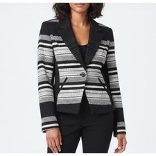 Vintage CLASSIQUES ENTIER Blazer/Jacket Black/White Stripes Lined TWEED sz S picture
