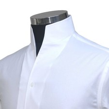 Men White High Open Band One Piece Collar 100% Cotton Shirt Groom Wedding Outfit picture
