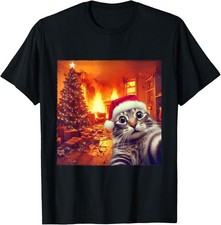 Christmas Cat Funny Santa Cat Selfie with Holiday Unisex T-Shirt picture