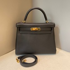 AUTH Hermes Kelly 28 Black Togo Leather Gold Hardware Handbag picture