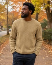 Vintage J.R. Rappers Men’s Medium Tan Ribbed Crewneck Sweater Made in USA  picture