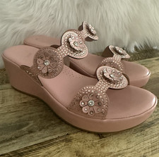 Antolina Paris Crystal Embellished Pink Wedge Slide Sandals Size 38 US 7.5 Glam picture