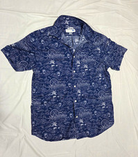 Old Navy Men's L Navy Beach Scene Slim Fit Short Sleeve Button-Up picture