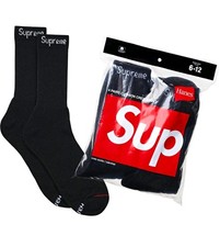 Supreme x Hanes Men's Cushioned Logo Crew Socks Black 4 Pairs One Size picture