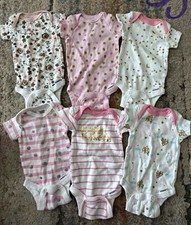 Newborn Baby Girl Cotton Blend Short Sleeve Bodysuit Lot 6 Pink/White Prints picture