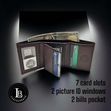 Leatherboss Mens RFID Blocking Hunter Leather Credit Card ID Trifold Wallet picture