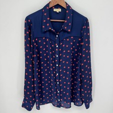 ModCloth Button Down Blouse Womens 2X Blue Floral Western Cottage Retro Feminine picture