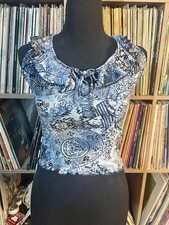 Y2k V Generation Paisley Top SMALL 2000s hippie boho blue picture