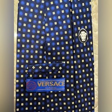 Versace NWOT 100% Silk Blue Yellow Gold Patterned Formal Tie picture
