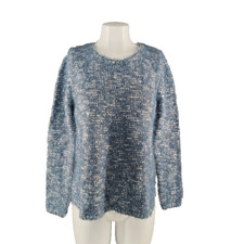 NWT Style&CO Soft Fuzzy Textured Sweater SMALL(4-6) Metallic Blue/White Pullover picture