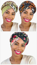 Wholesale Lot Of 3 Women’s Turban Headwrap Multicolor Geometric Stretch Jersey picture