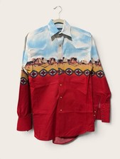 Vintage 90s Wrangler Brushpopper Button Up Shirt Southwest Aztec Cowboy Size S picture