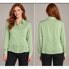 Equipment Pistachio Green Stretch Silk Button Front Blouse Long Sleeve M NWT picture