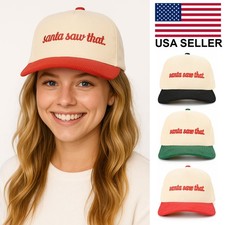 C.C Women SANTA SAW THAT Christmas Embroidered Corduroy Trucker Baseball Cap picture