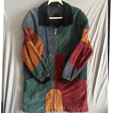 VTG Preston & York Suede Patchwork Jacket M Multicolor Retro Colorblock 70s 80s picture