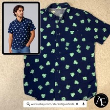Pokemon Bulbasaur Navy Blue All Over Print Short Sleeve Button Down Shirt Mens M picture
