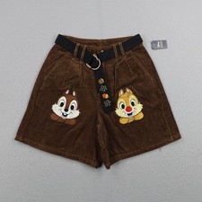 Disney Shorts Womens 0 Brown Corduroy Chip Dale Her Universe Chino Belted NEW picture
