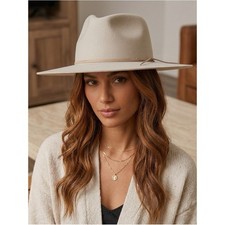Patina The Aria Tan Wool Fedora Western Hat Handcrafted Wide Brim S picture