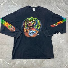 Vintage Insane Clown Graphic Tee Mens XL Flames Jester Joker Sleeve Hit Distress picture