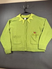 Disney The Muppets Kermit the Frog Green Knit Cardigan Sweater XL Pockets picture