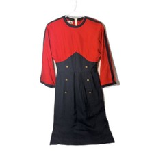 Vintage 80s Adele Simpson Red & Navy Blue Colorblock Sailor Midi Dress Size 2-4 picture