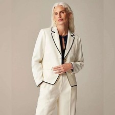 J.Crew Ivory Wool Blend Sz 12 Shrunken Fit Blazer Cuffed Wide Leg Pant 12P Set picture