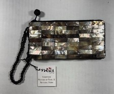 Vtg Mad by Design Mother of Pearl & Natural Horn Clutch Purse NEW picture