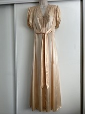 1930s Peach Silk Rayon Boudoir Robe Peignoir With Belt & Lace Trim-36” Bust- Sml picture