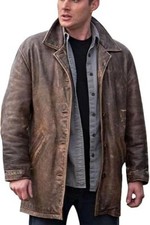 Men's Distressed Supernatural Dean Winchester Brown Real Leather Jacket Coat NWT picture