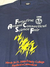 vtg Screen Stars 1990 Connecticut Science Fair Graphic Tee Blue XL Cotton STEM picture