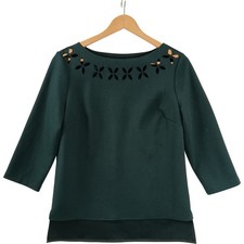 Essenza Di Moda Small Green 3/4 Sleeve Blouse Small Womenswear Floral Preloved picture