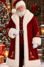 Men's Deluxe Santa Claus Costume Red Velvet Suit White Fur Trim Christmas Outfit picture