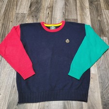 Vintage Jantzen Color Block Multi-Color Sweater Men's Large Black Green Red picture