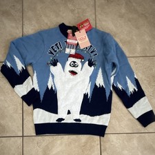 NWT Yeti to Party Light-up Ugly Christmas Sweater Fuzzy White Snowman Sz S -S1 picture