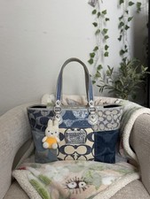 Authentic Y2K Coach Poppy Patchwork Tote Bag – Blue Denim & Metallic Silver picture