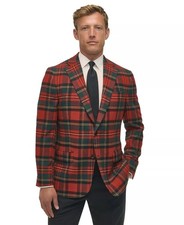 B by Brooks Brothers Men's Classic-Fit Wool-Blend Plaid Sport Coat Red Multi-48R picture