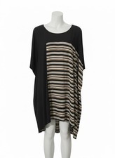 Lane Bryant Shift Dress Hi Lo BLACK TAN WHITE Striped Stretch Sleeveless 18W picture