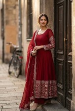 Latest New Pure Chinon Silk Maroon Gown Bottom With Dupatta For Wedding Wear picture