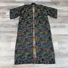 Vintage 90s Black Rayon Brocade Kimono Robe Pagoda Scenic Duster Art to Wear picture