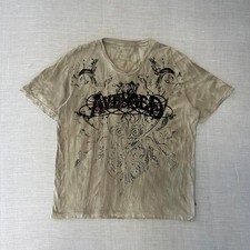 Vintage Modern Culture V-Neck Gothic Lettering Distressed Wash Tee Mens L Y2K picture