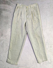VTG 80s Ming Ren Silk Green Cotton Double Pleated Trousers Tapered Size 30x32 picture