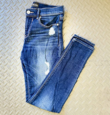 Express Women's Size 4 Medium Wash Blue Skinny Slim Mid Rise Distressed Stretch picture