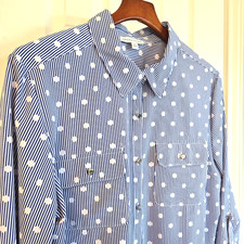 NOTATIONS Stripes Dots Silver Button Blouse Adjustable Sleeves Womens Size XL picture