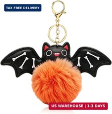 Halloween Bat Keychain Cute Pom Fuzzy Keychain Spooky Gifts Bag Charms for Handb picture