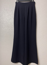 Vintage Wide Leg Pleated Trousers High Waisted Navy Black Sz 6 Made in Korea picture