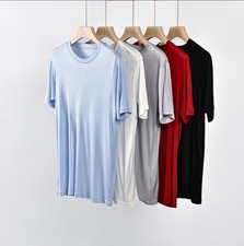 Men's 100% Silk Knitted T-Shirt Summer Short Sleeve Comfort Tee Top Casual Shirt picture